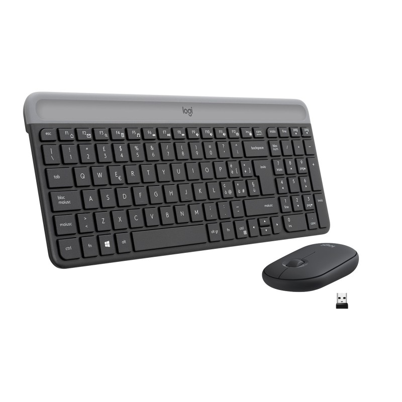 Logitech MK470 Kit Mouse e Tastiera Wireless per Windows, Ricevitore USB 2.4 GHz, ‎Sottile, Compatto, Silenzioso, Batteria