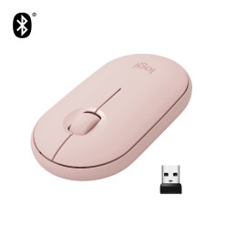 Logitech Pebble, mouse wireless con Bluetooth o ricevitore da 2,4 GHz, mouse per computer con clic silenzioso per laptop,