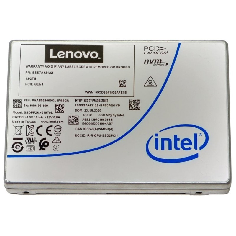 Lenovo 4XB7A17145 drives allo stato solido U.2 1,92 TB PCI Express 4.0 NVMe TLC 3D NAND